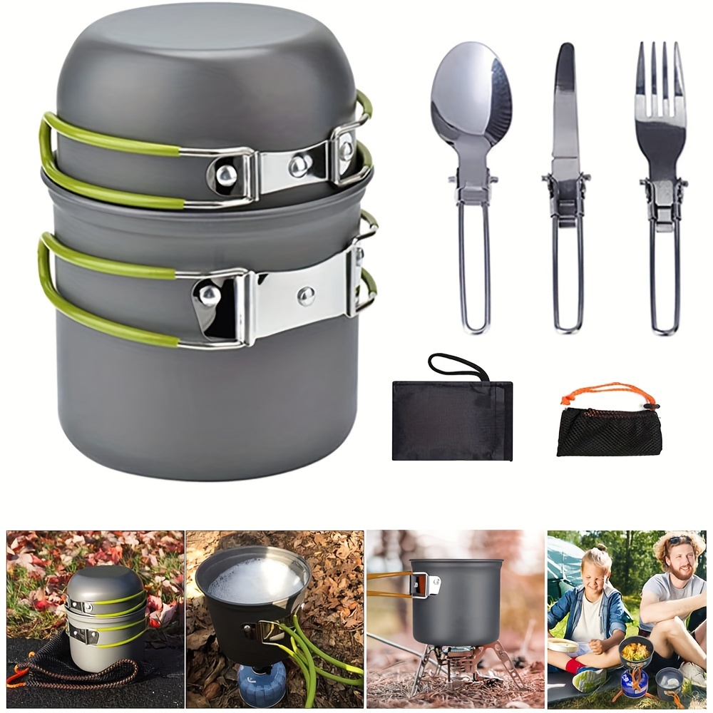 Camping Cookware Mess Kit,Backpacking Cooking Cookware Kit,Stainless  Steel Plates Forks Knives Spoons and Folding Cup for Camping, Backpacking,  Outdoor and Picnic : Sports & Outdoors