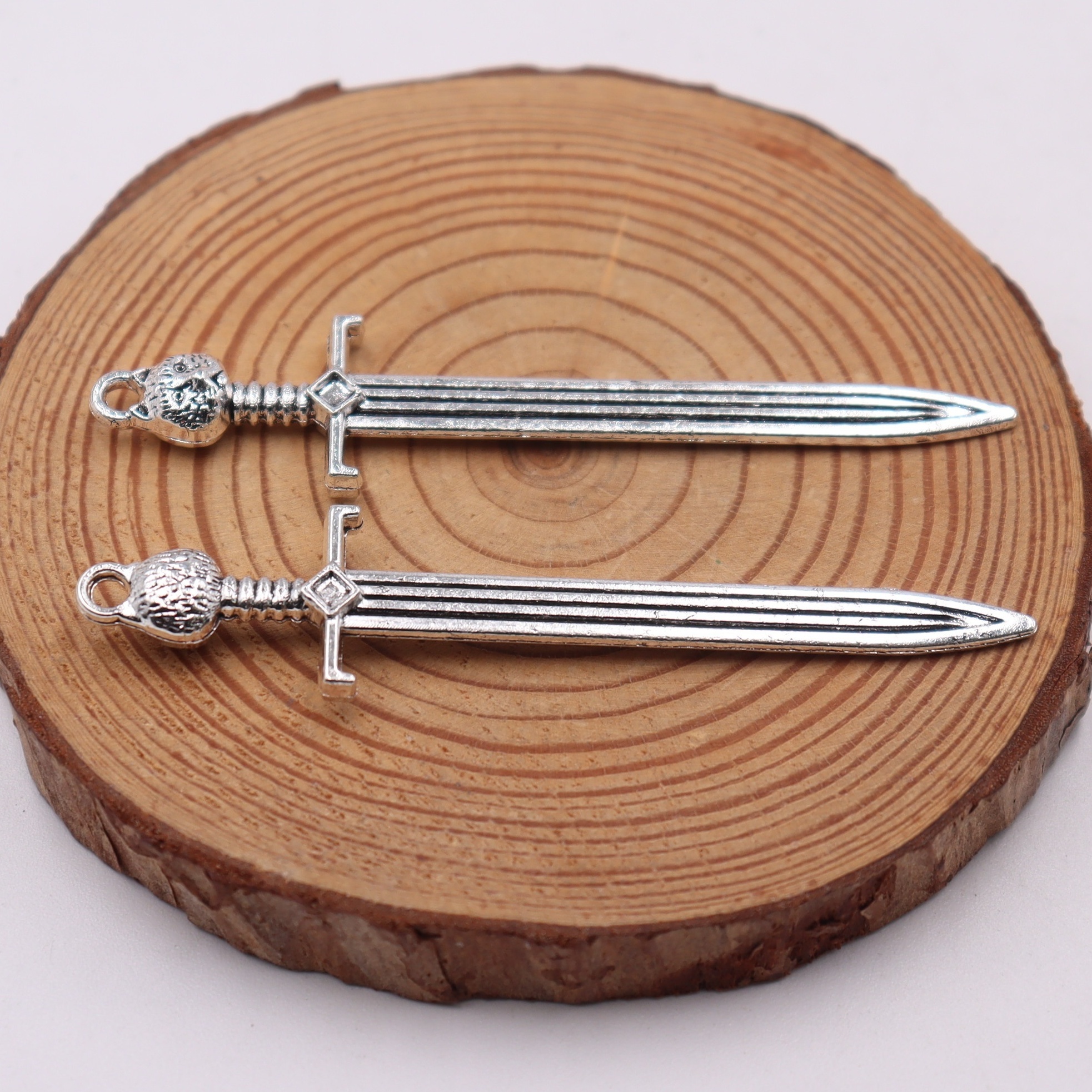 20pcs Alloy Sword Pendant Leopard Head Handle DIY Jewelry Making