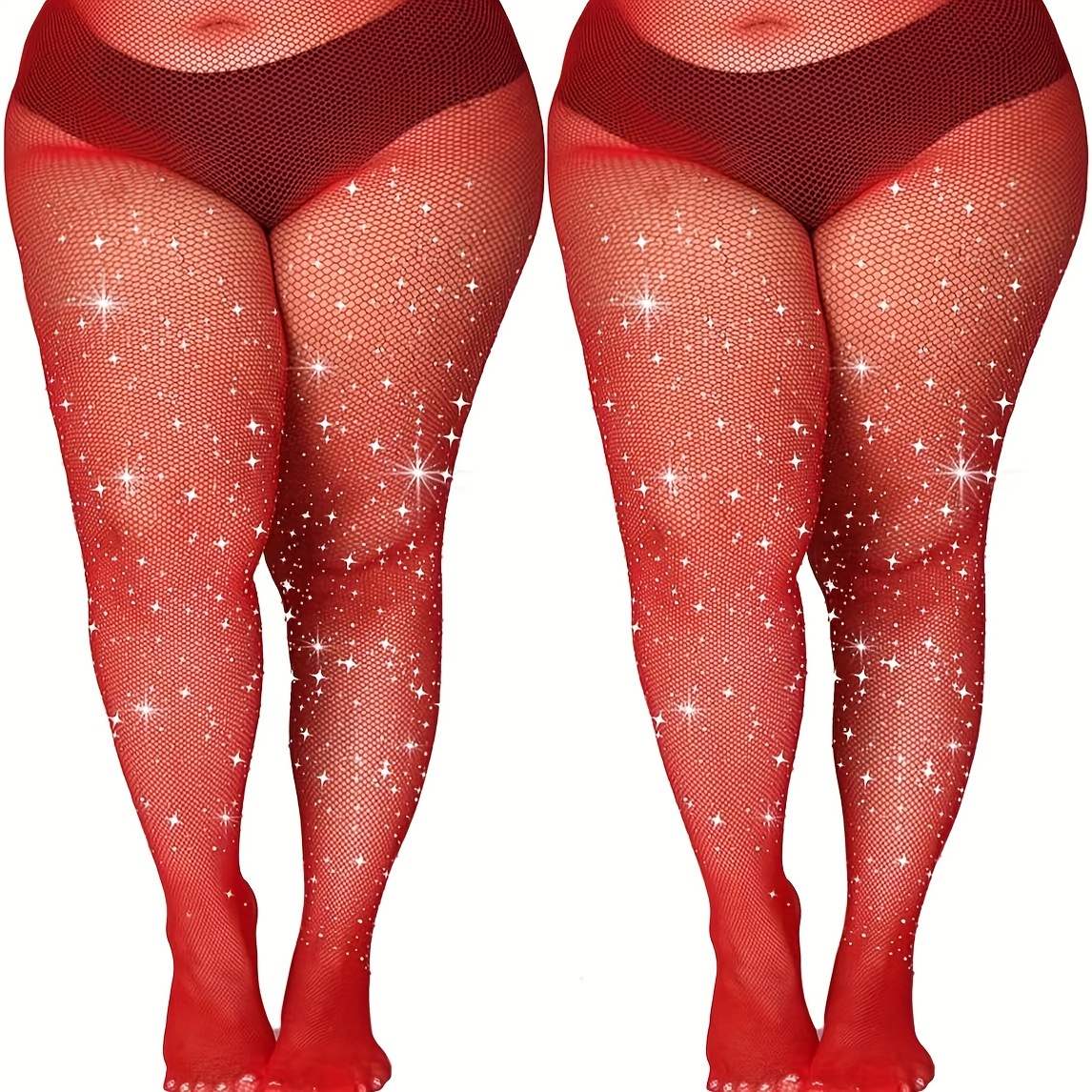 Plus Size Sexy Tights, Women's Plus Geometric Pattern Rhinestone Decor  Fashion Fishnet Stockings for Music Festival