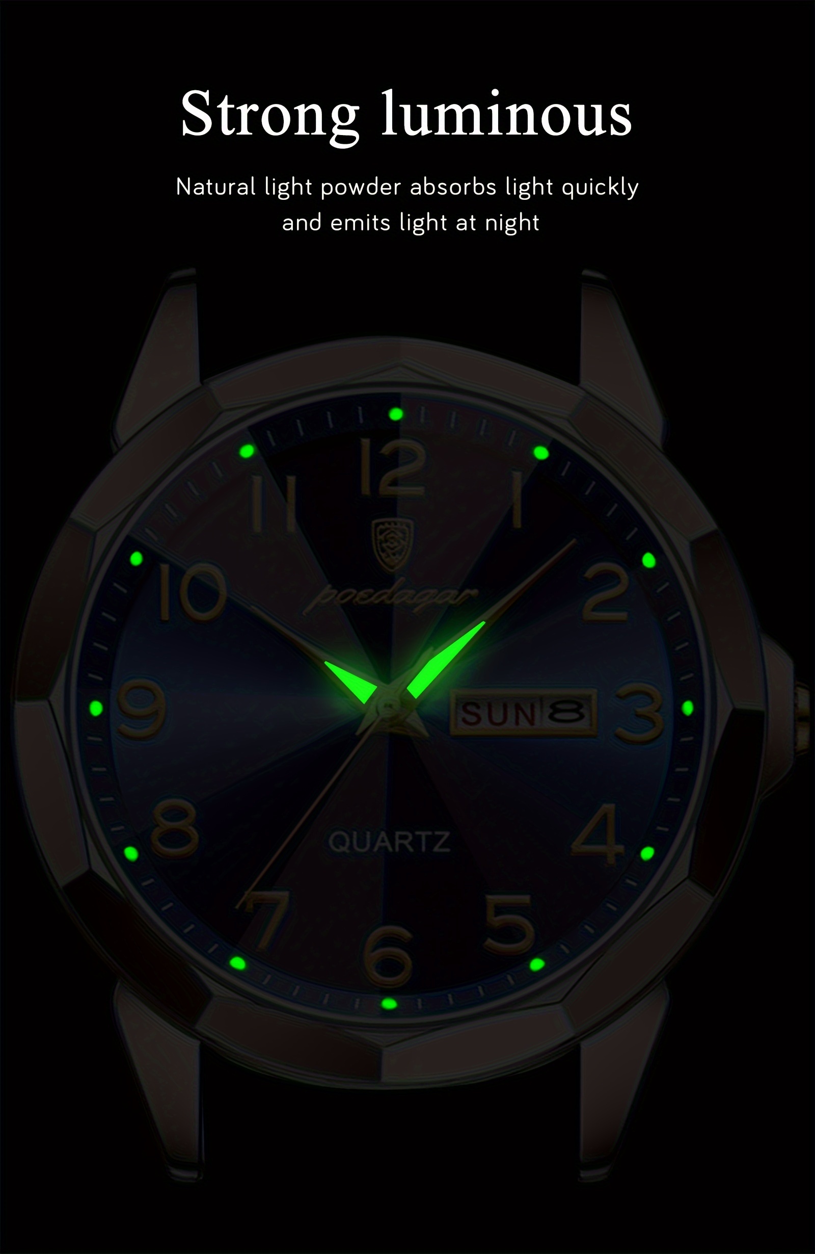 poedagar mens trendy quartz watch stainless steel waterproof luminous calendar wrist watch details 8