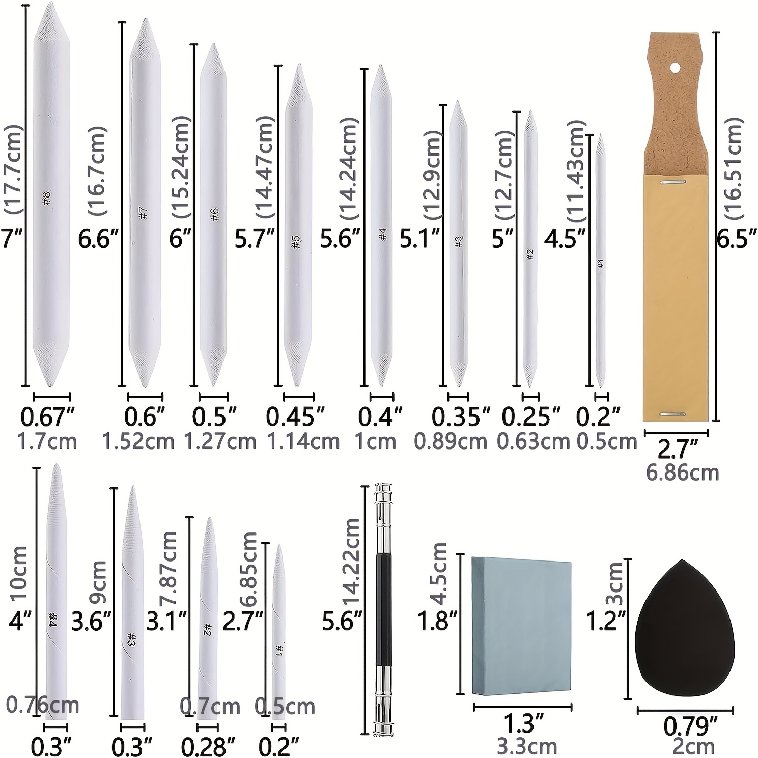HIFORNY 38 PCS Sketch Drawing Tools - Blending Stumps and Tortillions Set  Blending Tools with Art Sketch Wipe Scrapers,Rub Sponge,Kneaded Eraser and