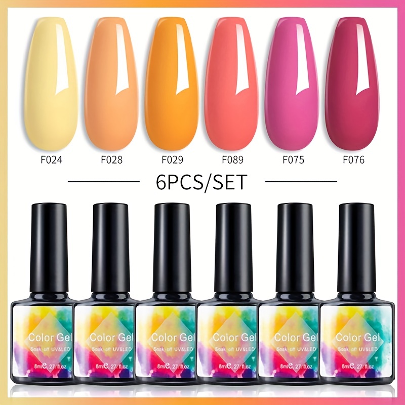 Gel Nail Polish Set Blue Purple Orange Pop Color Gel Varnish - Temu