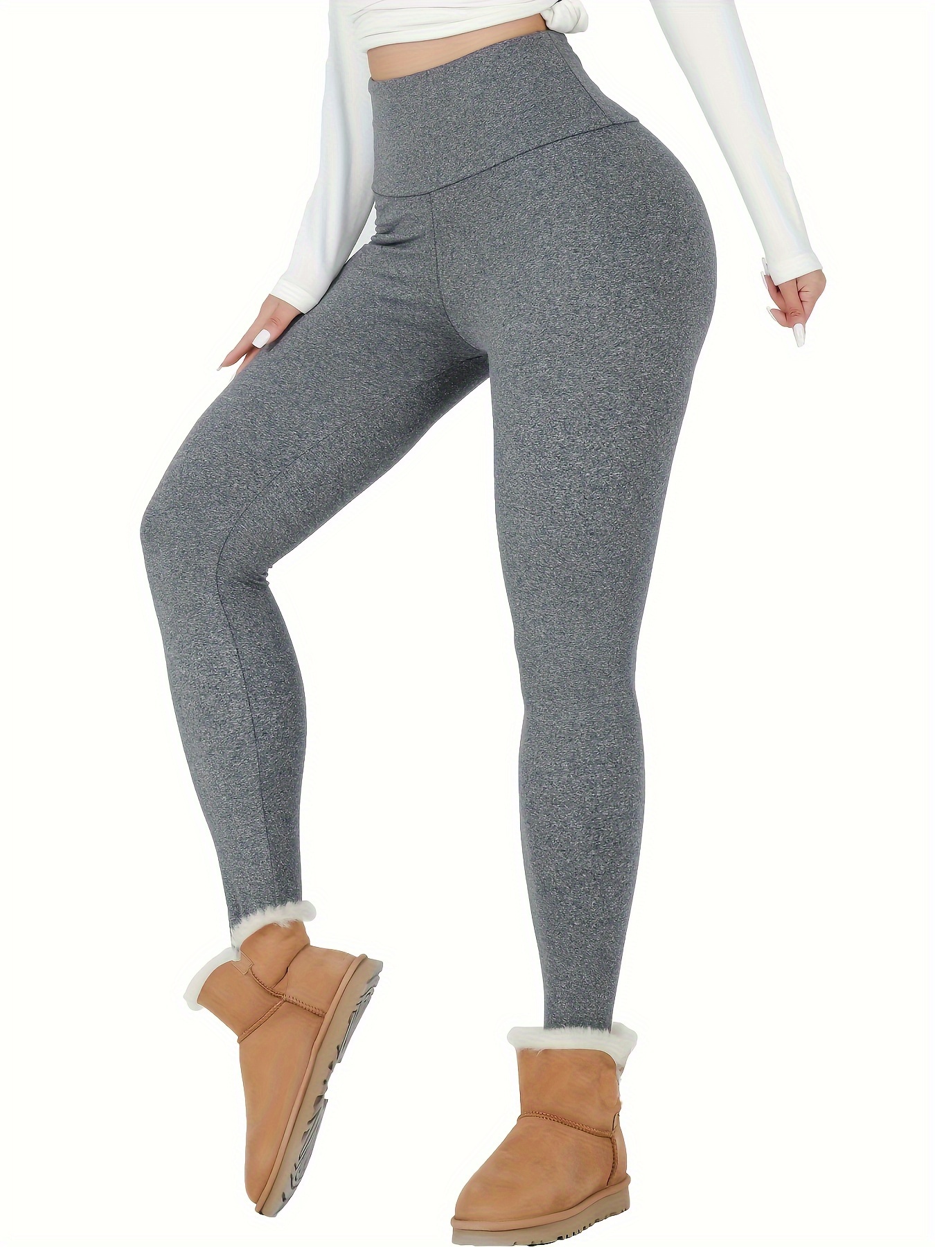 Woman Thermal Clothes Shiney Reecho Hair Extensions Grey Fleece Trousers  High Waisted Stretchy Trousers Velvet Legging : : Fashion