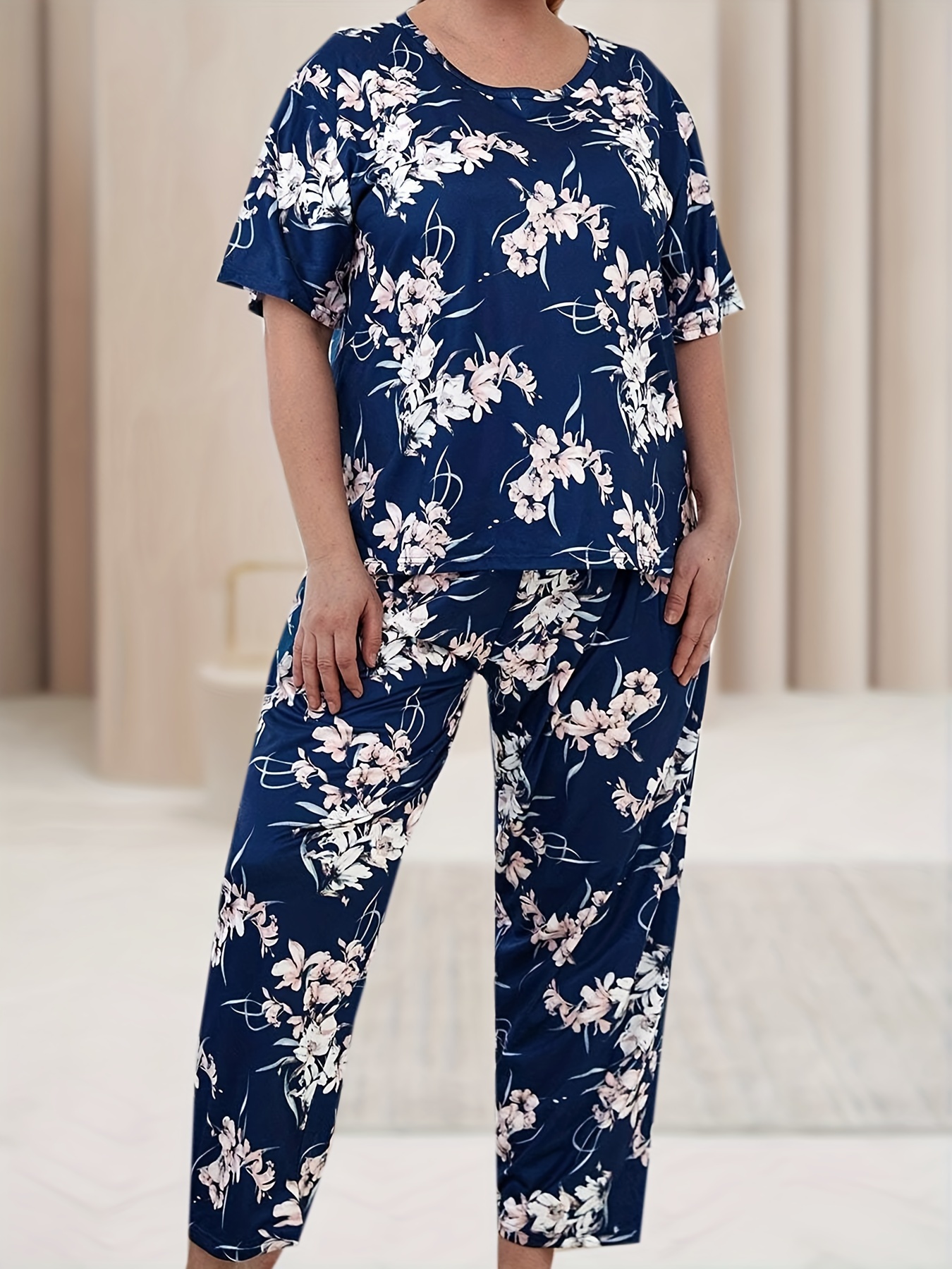 Plus Size Casual Pajamas Set Women's Plus Solid Fleece Long - Temu