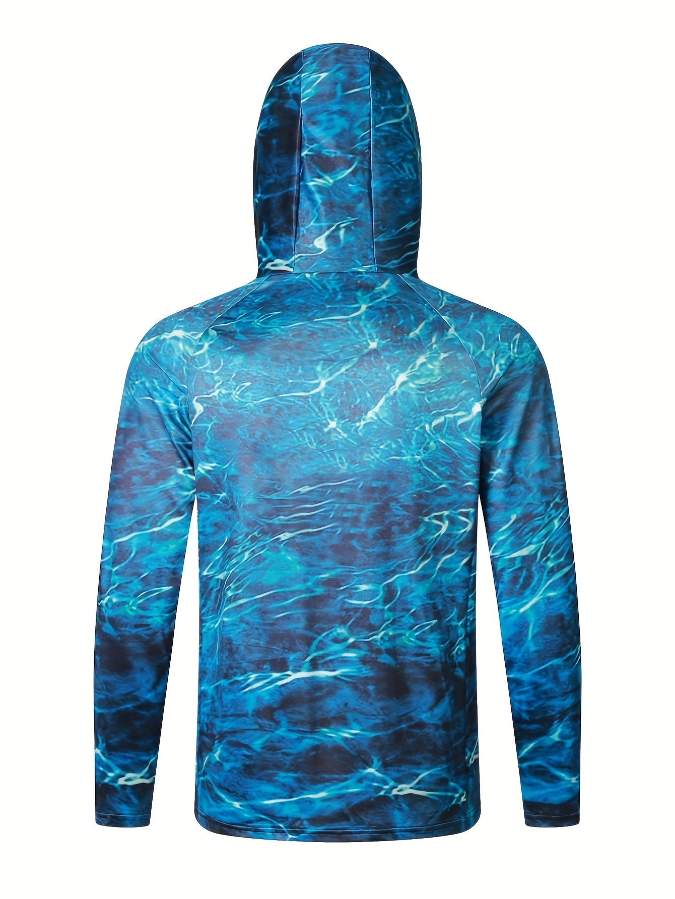 Men's UPF 50+ Sun Protection Hoodie With Mask, Leaf Pattern Long Sleeve  Comfy Quick Dry Tops For Men's Outdoor Fishing Activities