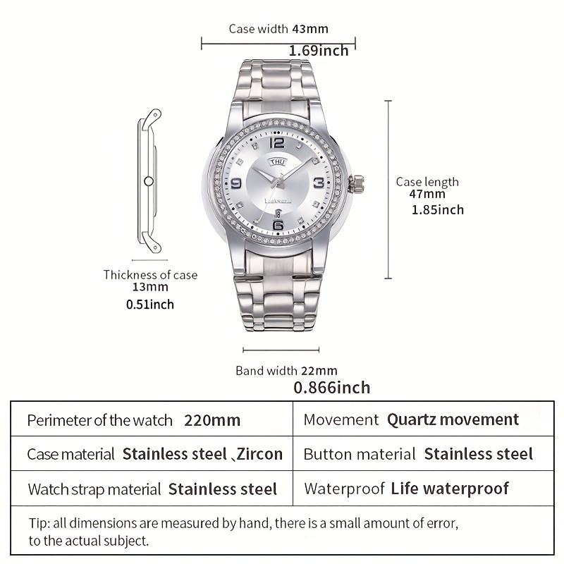 Reloj deportivo de acero inoxidable para hombre - Calendario de movimiento  de cuarzo