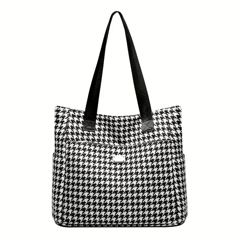 Womens Black and White Checkered Pattern Tote Bag