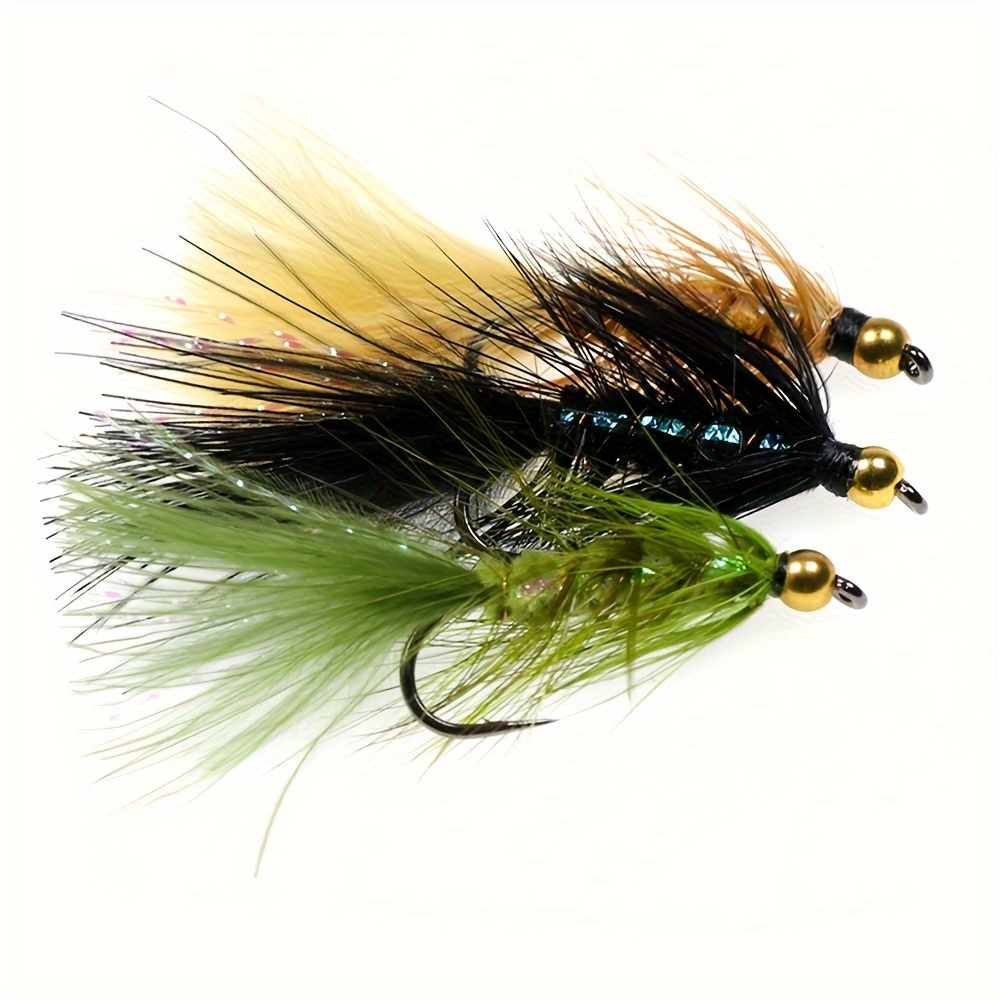 12pcs     streamer fly brass bead head heavy beaded streamers suitable for steelhead pike   trout fishing lures   fly baits multi color