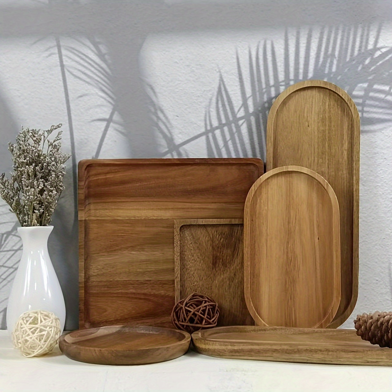 1pc Bandeja De Madera, Adorno De Aromaterapia Para Almacenamiento De Llaves,  Plato De Postre Creativo, Bandeja De Almacenamiento De Entrada, Candelabro  De Madera, Base De Maceta Ovalada