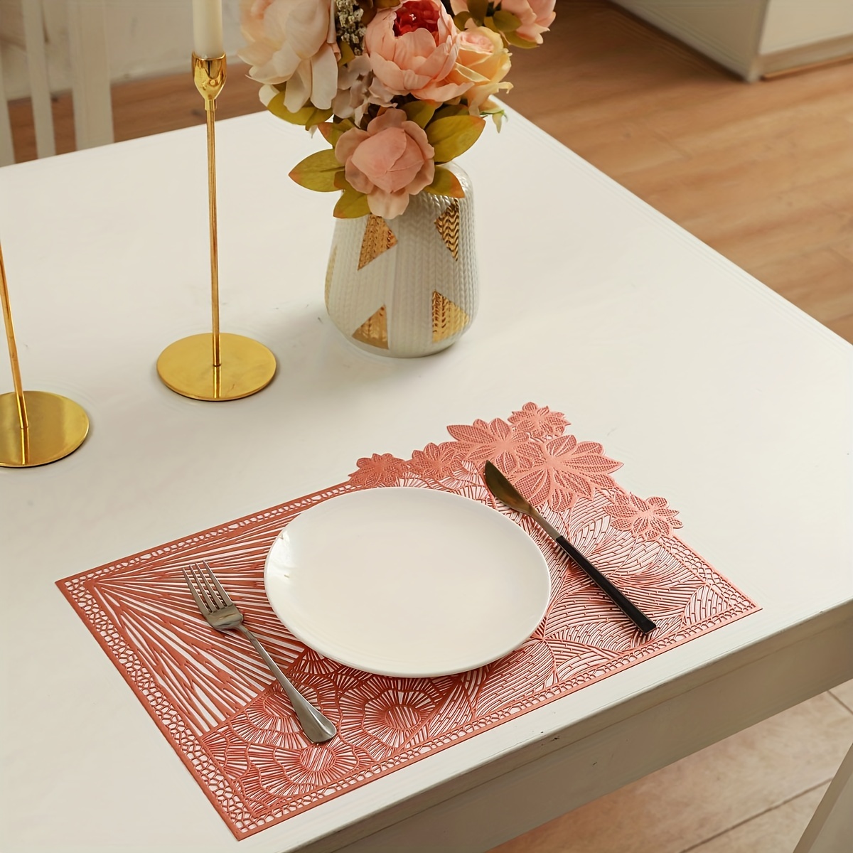 Round Placemats Plastic Mats Single Rose Flower Pvc Plastic - Temu