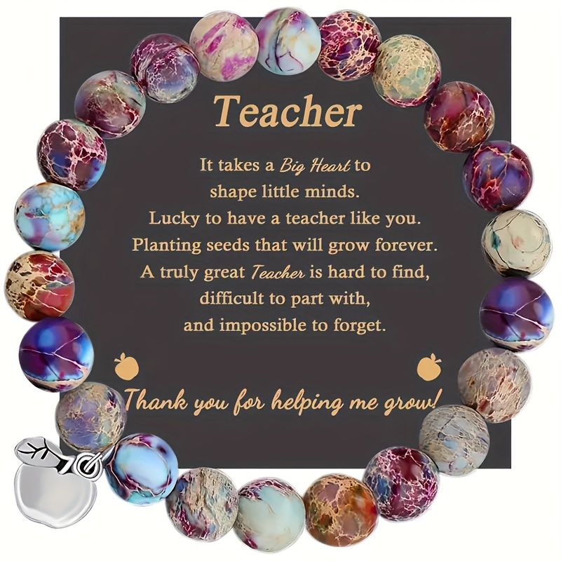 

Teacher Gifts For Women, Teacher Christmas Gifts Teacher Appreciation Gifts, Graduation Gifts For Teacher Natural Stone Apple Bracelet Gifts, Beads Bracelets For Teacher With Card