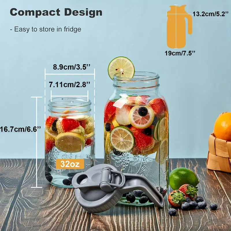 Mason Jar Pitcher With Pour Spout Handle Lid, Thick Glass Jug For Cold Brew  Coffee, Ice Beverage, Iced Juice, Lemonade, Sun Tea, Fruit Drinks Container  - Temu