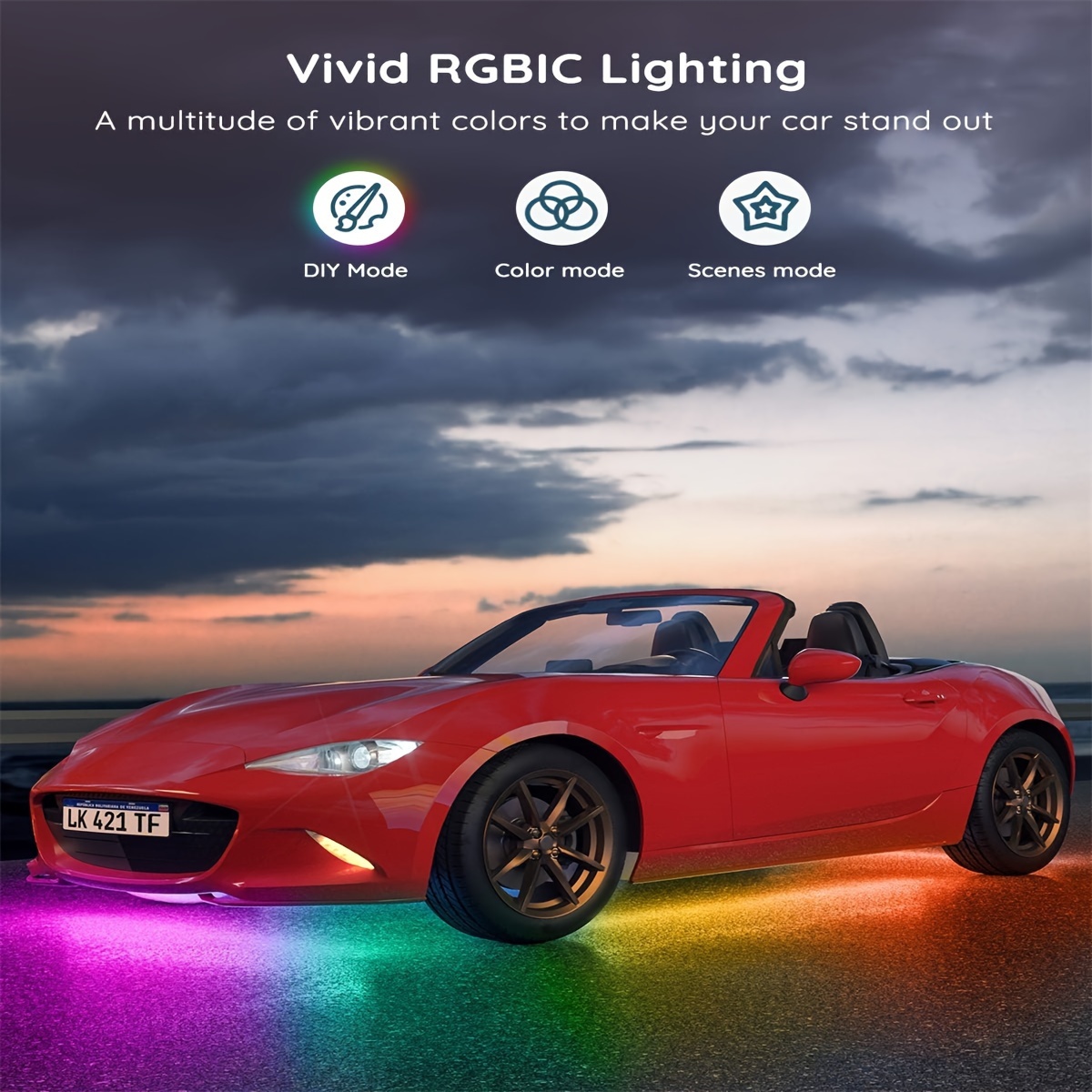 Car Underglow Lights,4pcs Led Strip Lights With Dream Color Chasing, RGBIC  APP Control Underbody Waterproof Light Kit For Cars,SUVs,Trucks, DC 12-24V
