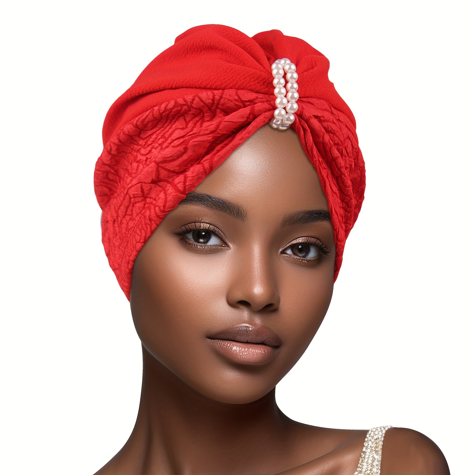 pearl decor turban hat elegant solid color pleated head Temu
