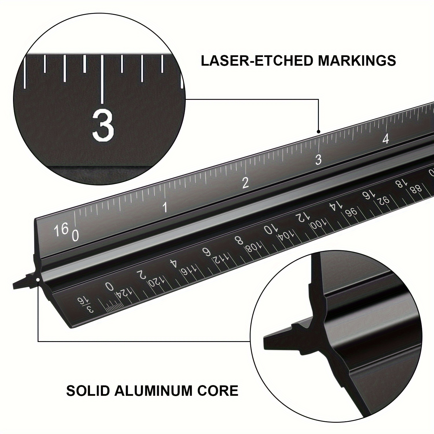 Dagongren Architectural Scale Ruler for Blueprint 12\ Metric Metal Engineers Triangle Drafting Ruler with Imperial Measurements for Architects Engine