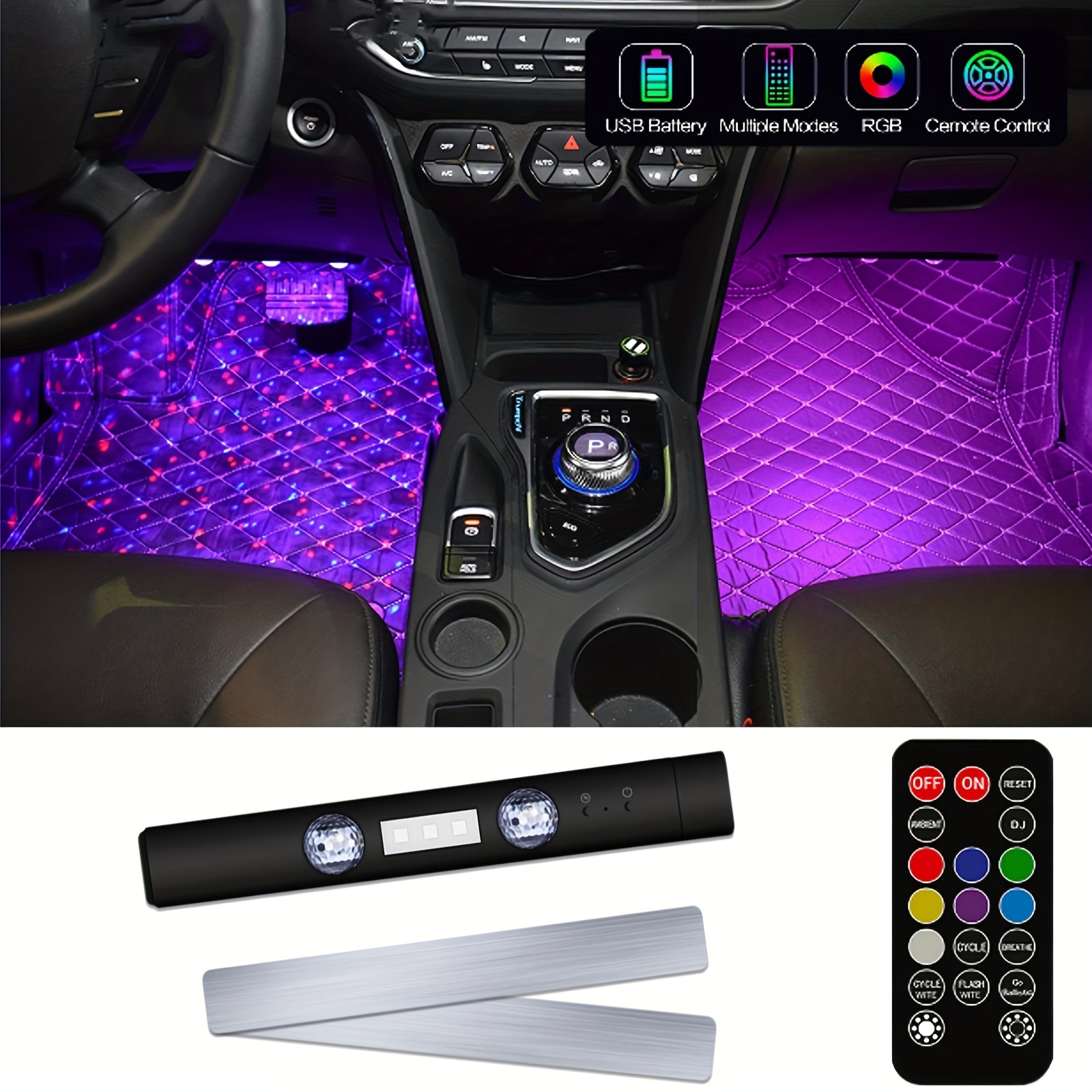 LED Lights For Car, USB Charge Car Interior Neon Lights RGB LED Starry  Atmosphere Light Sound Remote Control Roof Under Decoration For Car