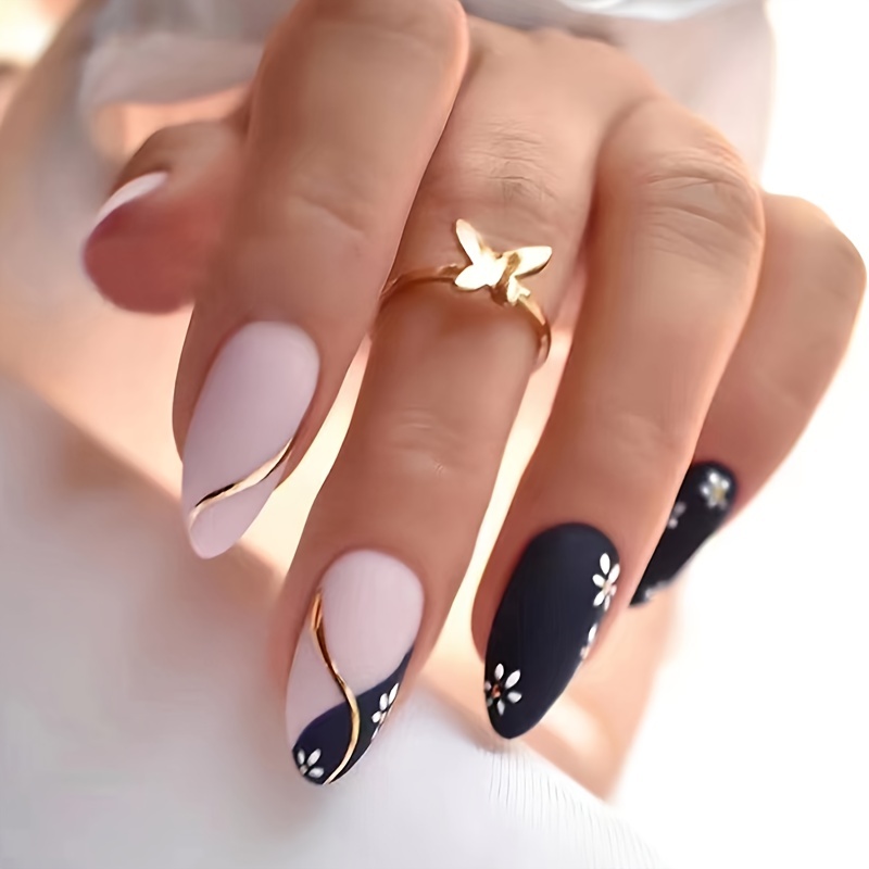 

Daisy Press On Nails Almond Fake Nails Cute Spring Flower Glue On Nails Matte False Nails With Designs Medium Length Oval Acrylic Glue On Nails For Women Girls 24pcs For Easter