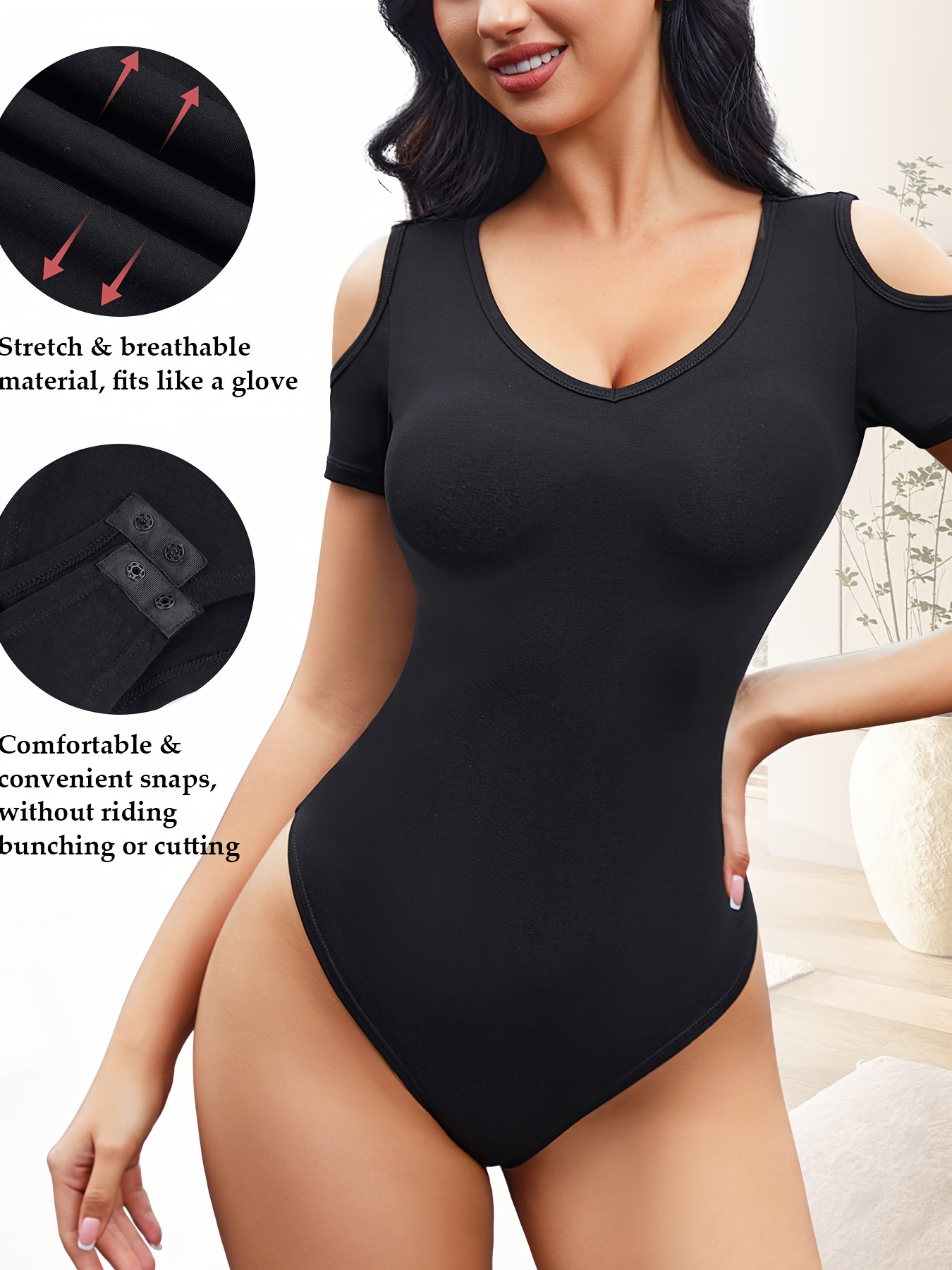 Simple Solid Shaping Bodysuit Long Sleeve Tummy Control - Temu