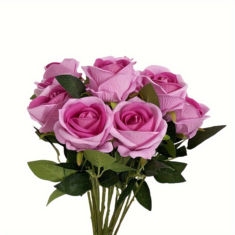 JUSTOYOU 10 rosas artificiales, rosas de flores realistas, rosas de seda de  tacto real, ramos de flores falsas de tallo largo para decoración del