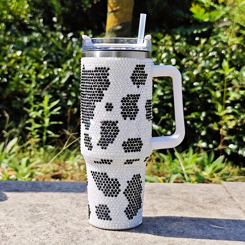 Cow Print Studded Tumbler With Lid And Straw, Stainless Steel Thermal Water  Bottle With Handle, Portable Drinking Cups, For Car, Home, Office, Summer  Drinkware, Travel Accessories, Birthday Gifts - Temu