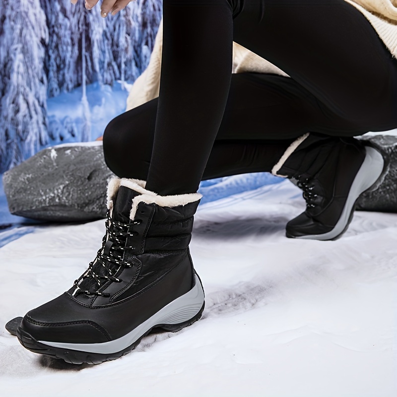 Winter Snow Boots Women s Warm Waterproof Lace Boots - Temu