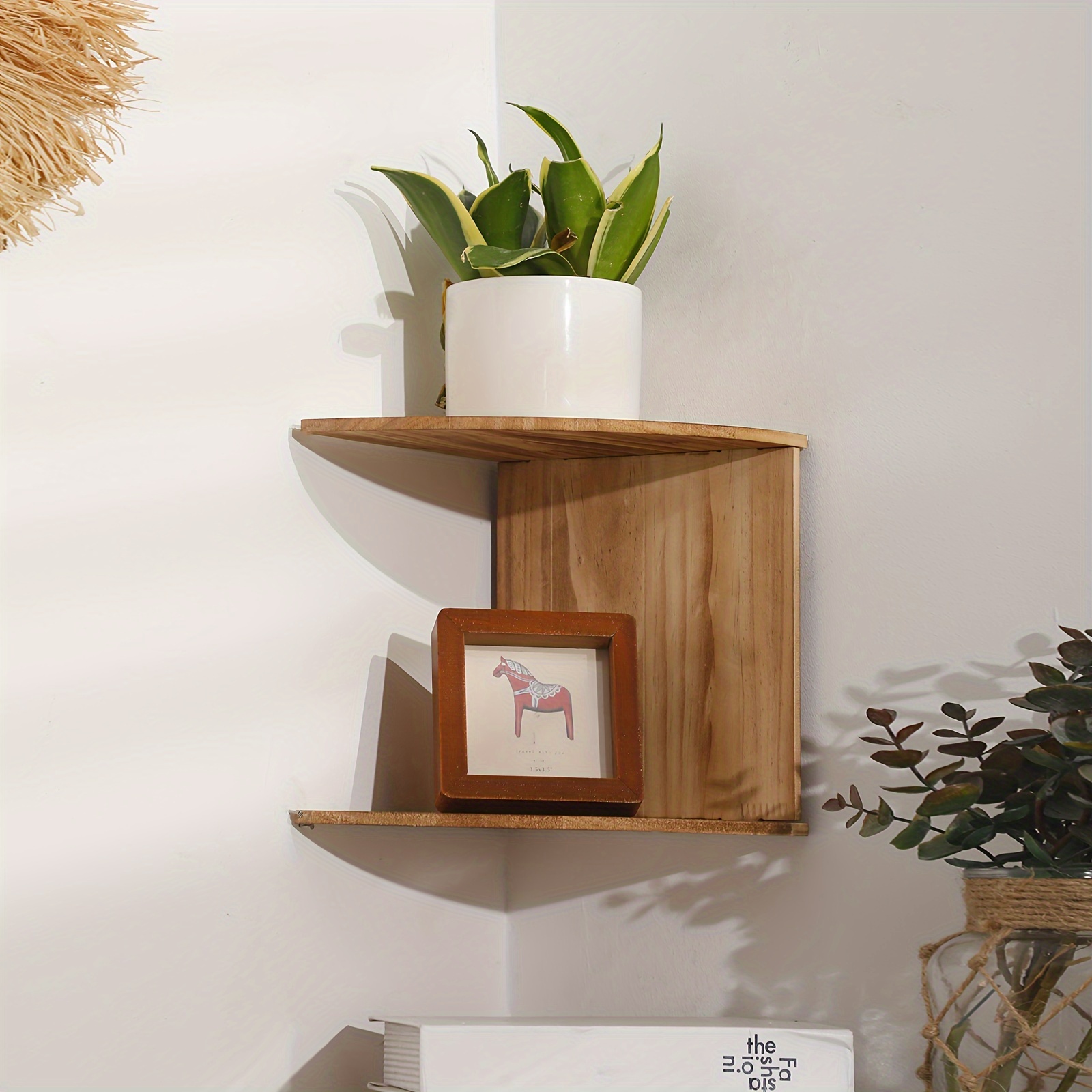 Corner Shelf Unit Wall Mount, 5 Tier Wood Floating Shelves, Easy-To-Assemble Tiered Wall Storage