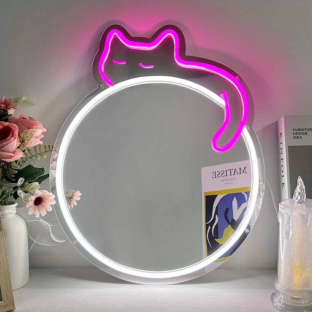 1pc Anime Cat Mirror Neon Sign Niedliche Katze Neonlampe - Temu Austria