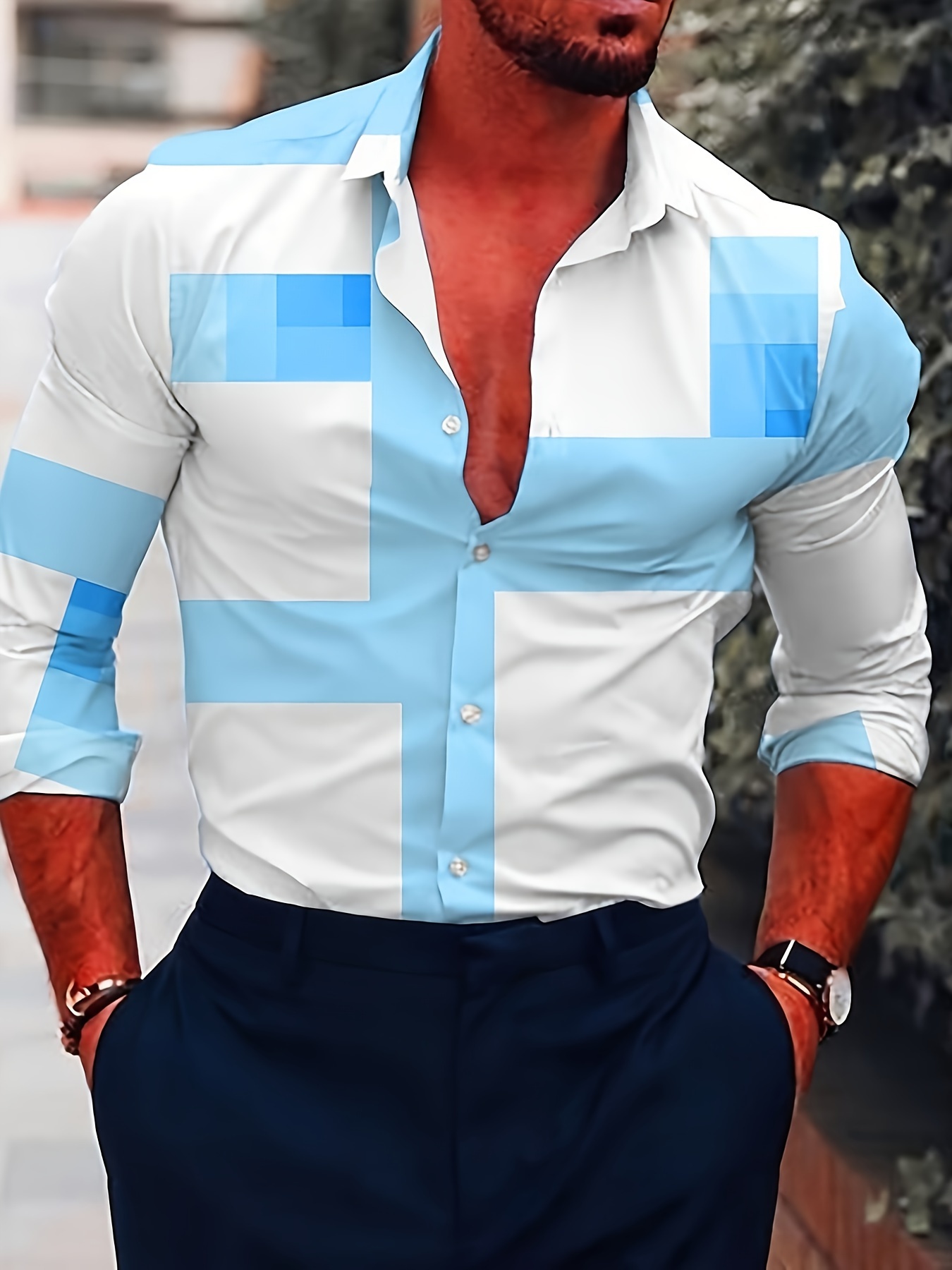  Camisas para hombre, de manga larga, ajustadas, con solapa, con  botones, elegante, lisa, ligera, blusa, Blanco : Deportes y Actividades al  Aire Libre