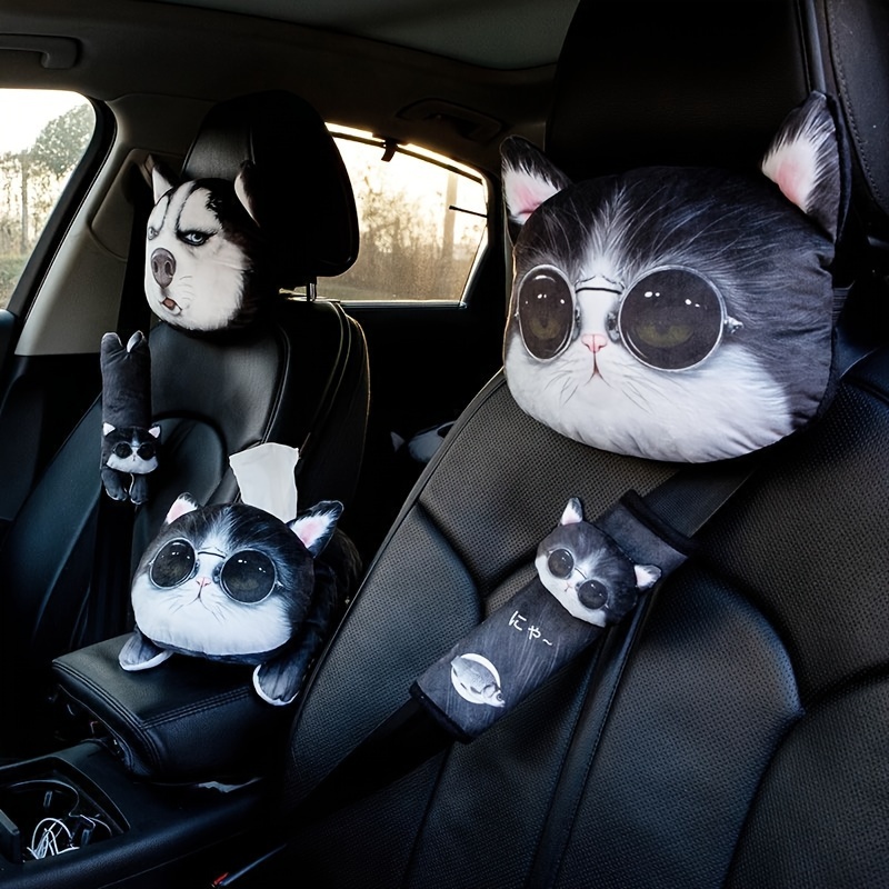 Estel Cartoon Cute Panda Plush Auto Car Seat Headrest Neck Rest Cushion  Pillow 1 Pair with Different Faces