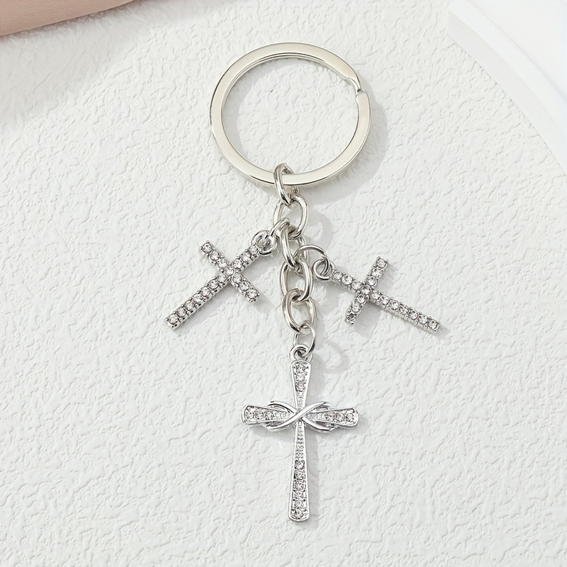 635 - STAINLESS STEEL CROSS KEY CHAIN - A Lacy Creation, Petals to Memories