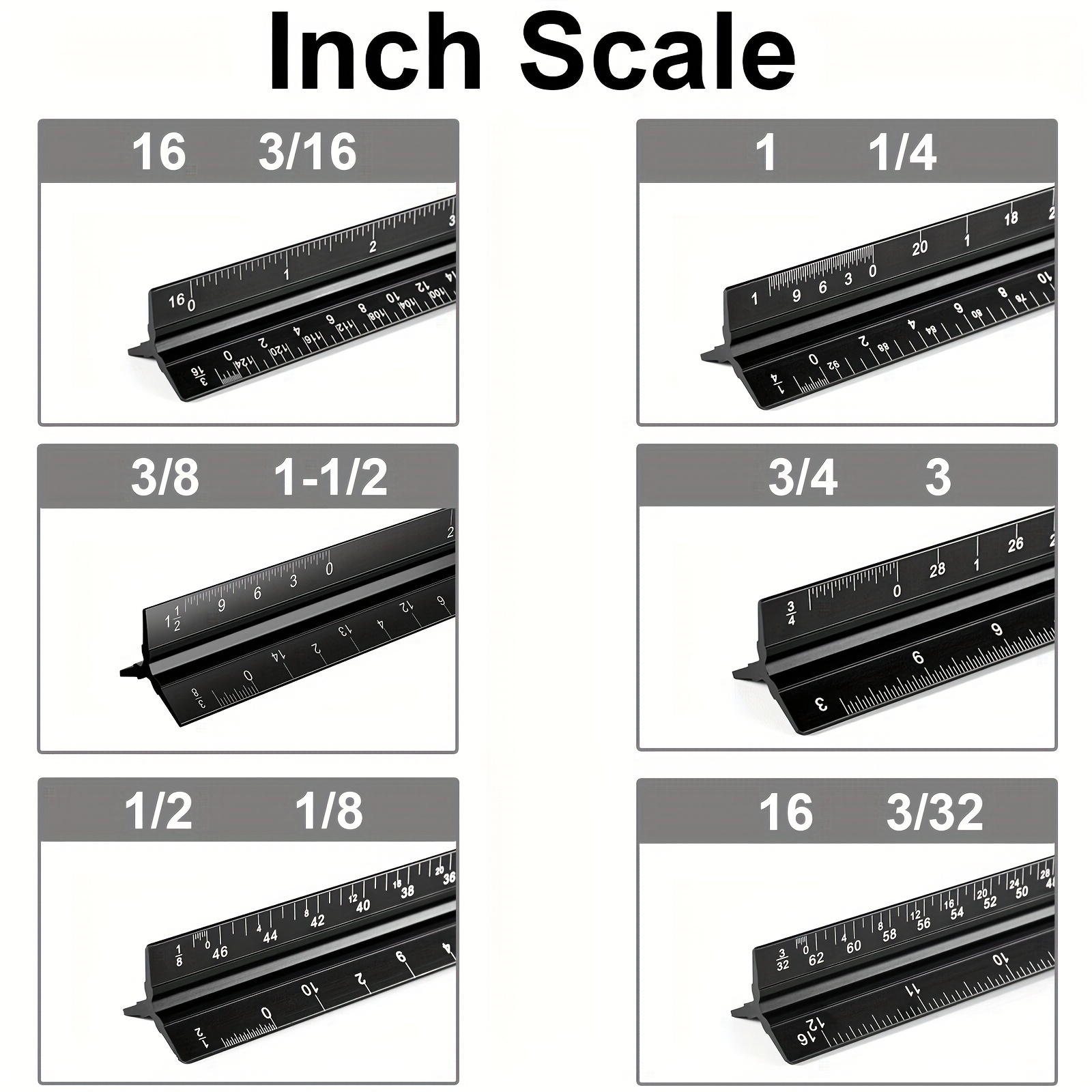 Architectural Scale Ruler, 12 Inch Aluminium Architect Scale Ruler,  Imperial Metal Engineers Triangular Ruler for Architects, Students and  Draftsmen