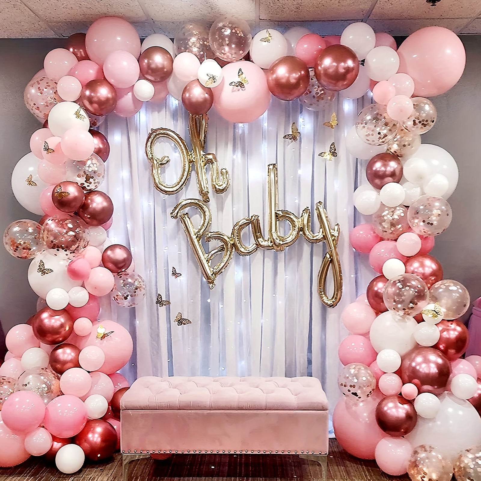 Adornos y decoración Decoraciones de baby shower para niña 140 piezas  Guirnalda de globos rosa metálico Kit de arco de globo blanco rosa  Pegatinas de mariposa Confe de oro rosa YONGSHENG 9024735607441