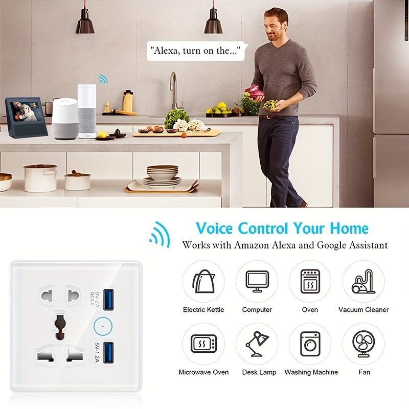 Tuya Wifi &zigbee Type-c Usb Wall Socket Touch Switch 13a Power