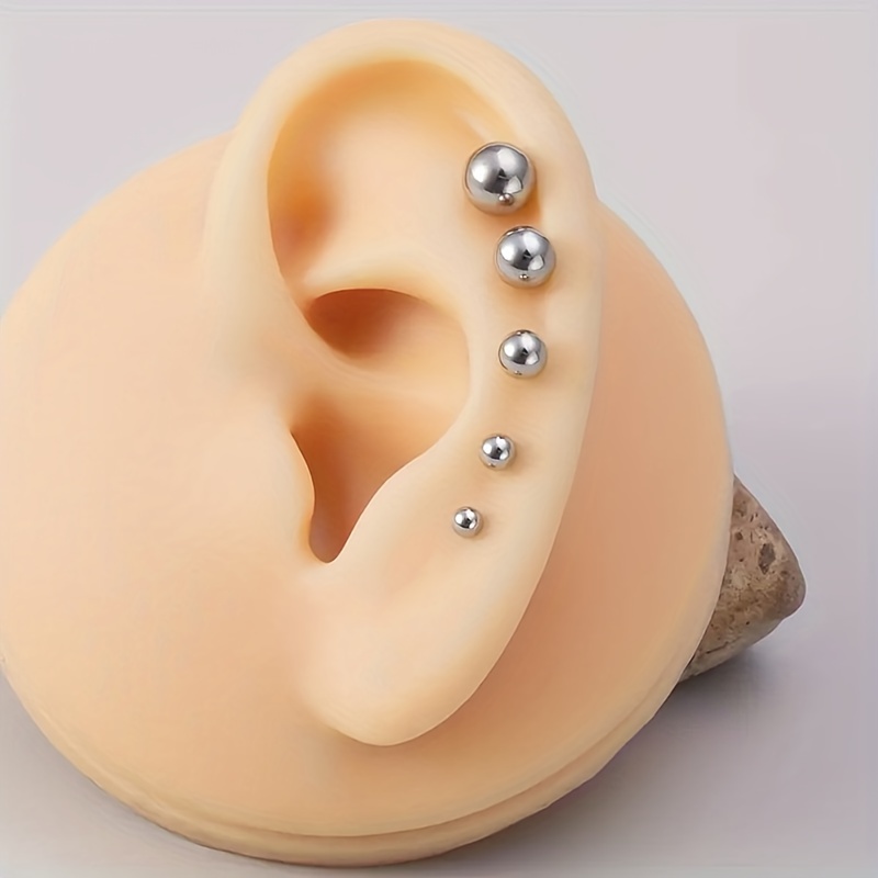5pcs Stainless Steel Balls Ear Stud Earrings, Barbell Shaped