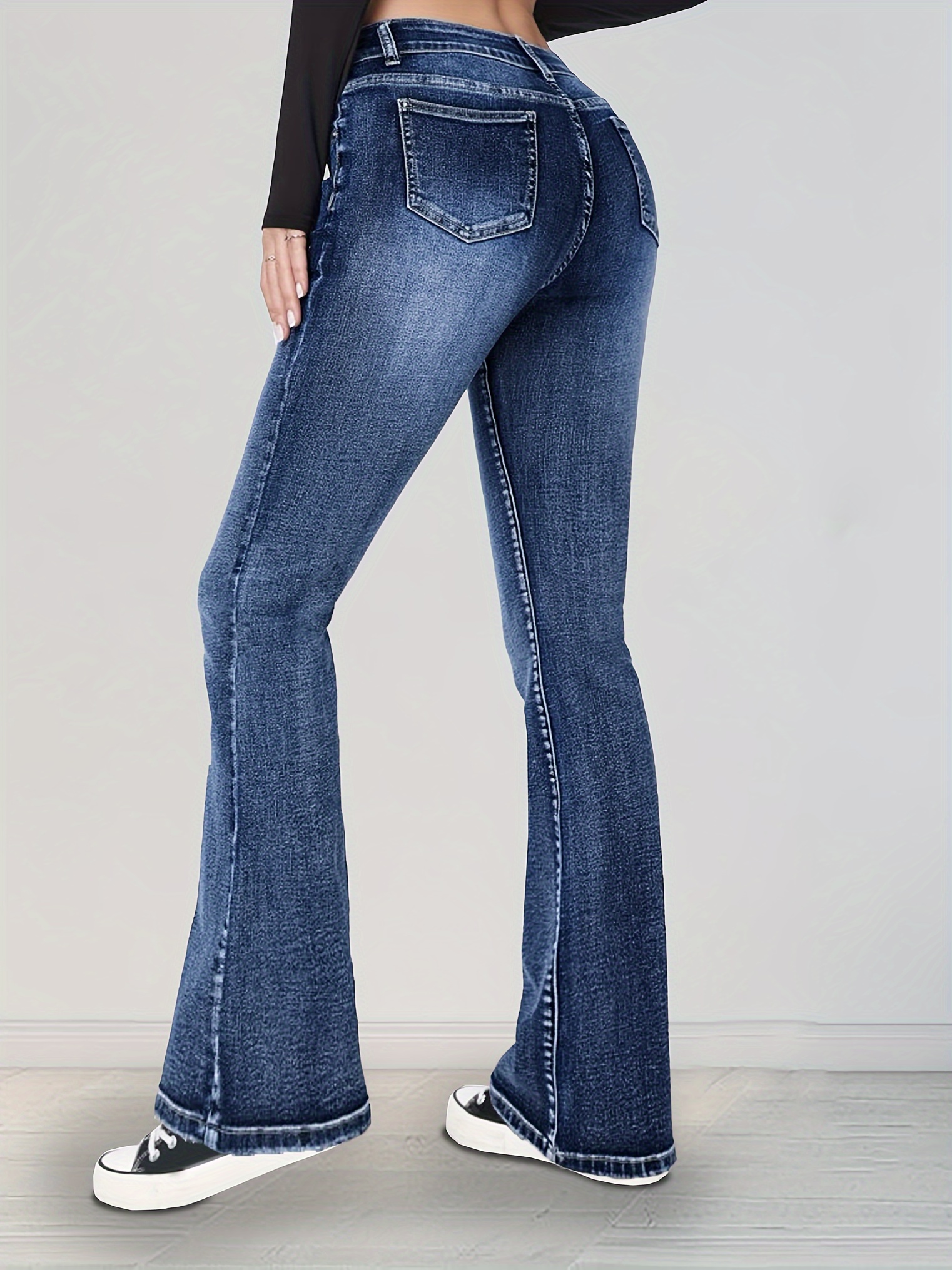 Girls Bell Bottom Jeans Fashion Elastic Waist Flared Denim Pants