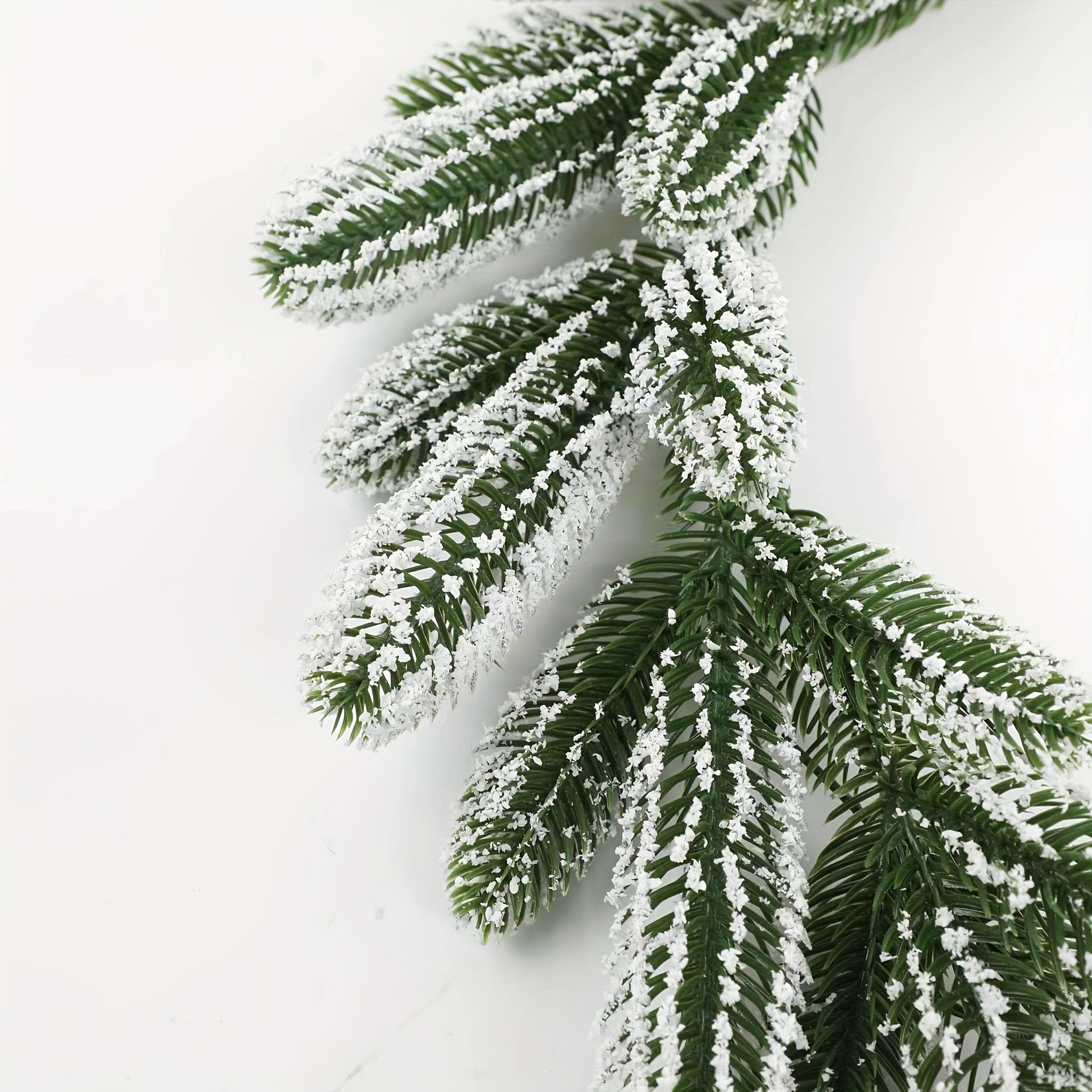 10pcs Artificial Pine Branches Needle With Snowflake Fake Plants