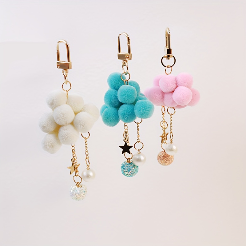 Set, With Cloud-shaped Sticky Notes And Shiny Pom-poms Keychain, 50 Pieces  Of Cloud-shaped Sticky Notes In The Style Of Ai Kakatong, Shiny Pom-pom Dol