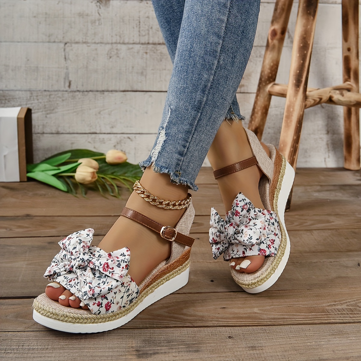 Women's Wedge Espadrille Sandals Open Toe Buckle Strap High - Temu