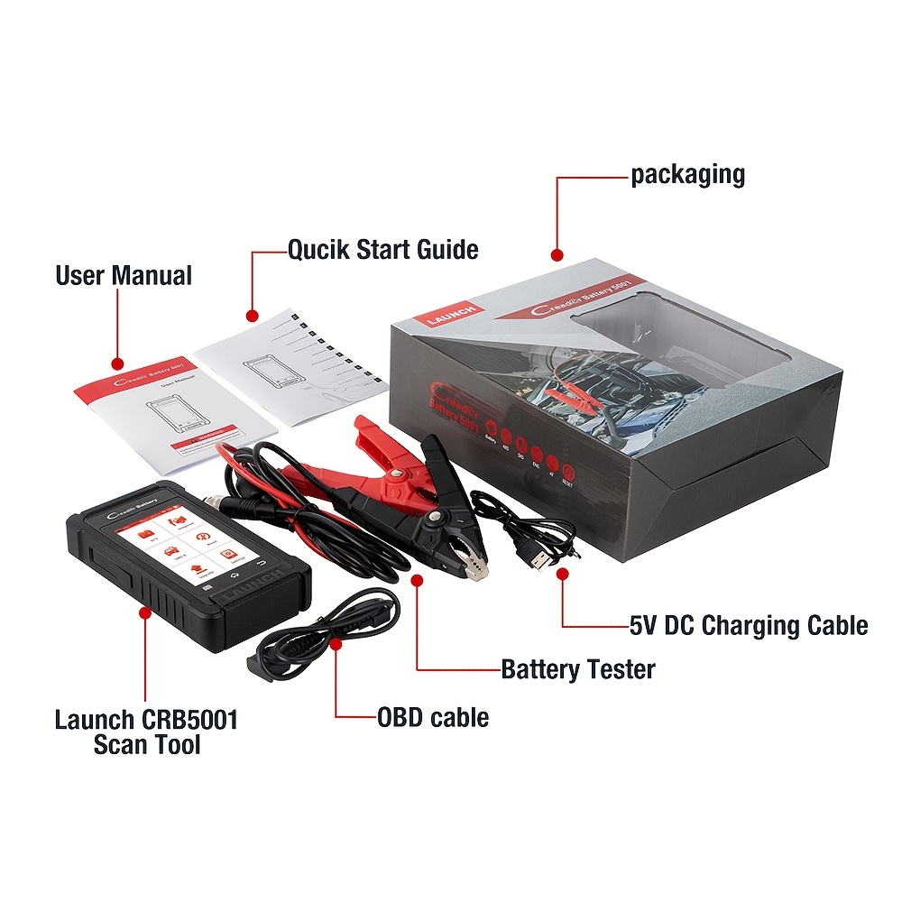 LAUNCH X431 CRB5001 OBD2 Scanner 12V Car Battery Tester Auto ENG ABS SRS AT  Diagnostic Tools OIL BMS TPMS 6 Reset Free Update 