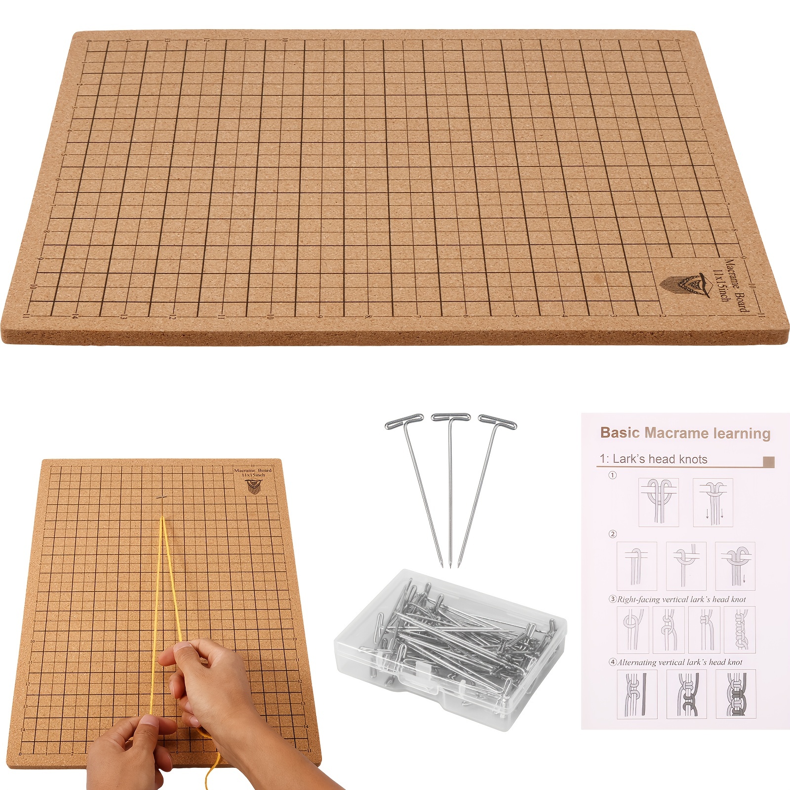 Macrame Board Double-Sided Grids Large Cork Board for Bracelet Project with  Instructions (8x8 inch)