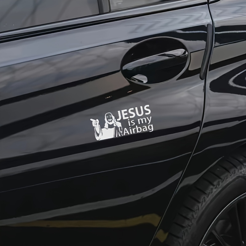 Autocollant Voiture Humoristique Jesus My Airbags - Vinyle étanche 15x3 Cm - Sticker Décal Pour Pare-brise Ou Carrosserie Sticker Voiture Drôle Jésus Airbag Décoration