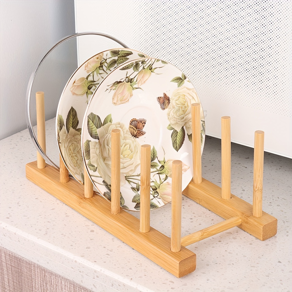 1pc Bambus Abtropffläche Holz Dish Rack Platten Halter Küche Lagerung Schrank  Organizer Für Teller/schneidenbrett/teller/tasse/topf Deckel