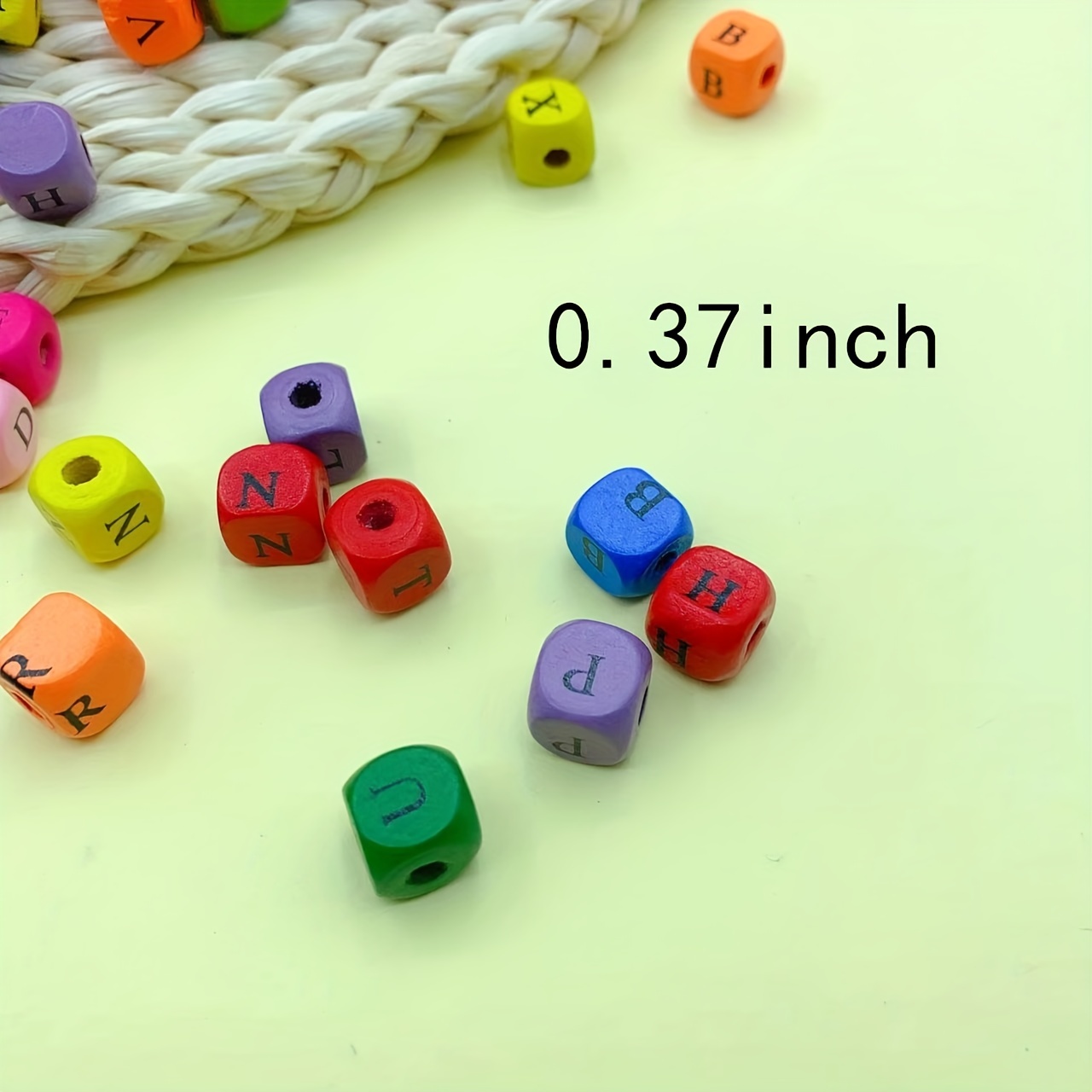100pcs Wood Beads 8mm Colorful Alphabet Letters Wooden 