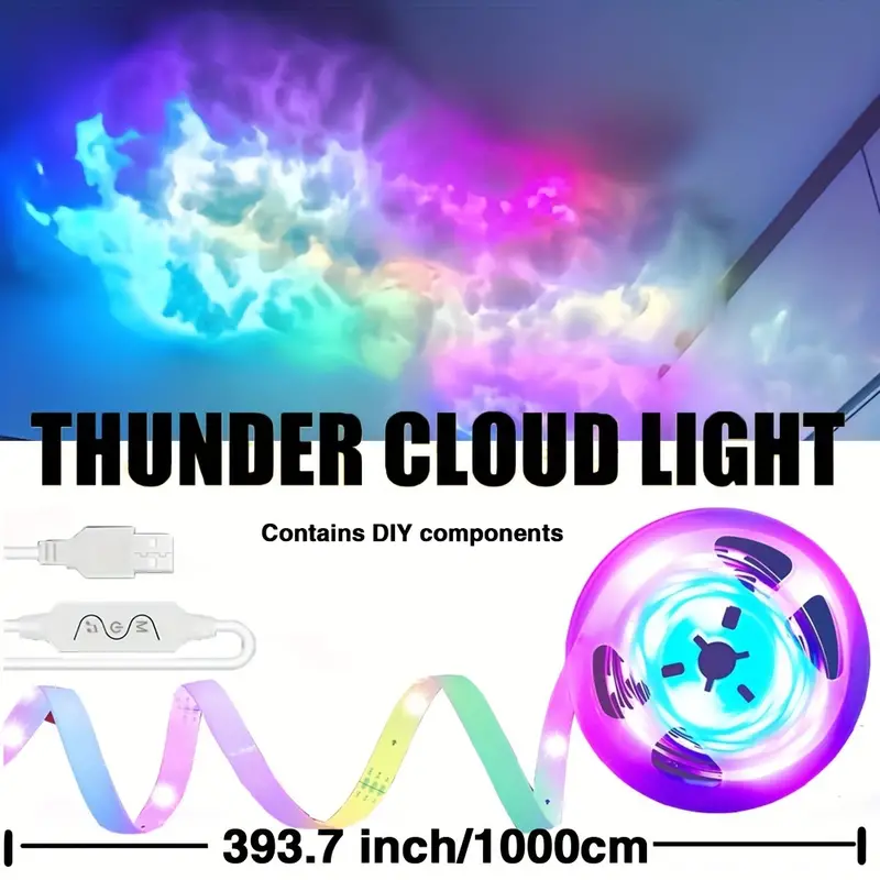 32FT Nuova Luce Nuvola, Luce LED 3D Thundercloud Lightning Cloud Atmosfera  Colorata Notte, Luci Creative Cloud Fai-da-te Per Sala Giochi Garage Club D
