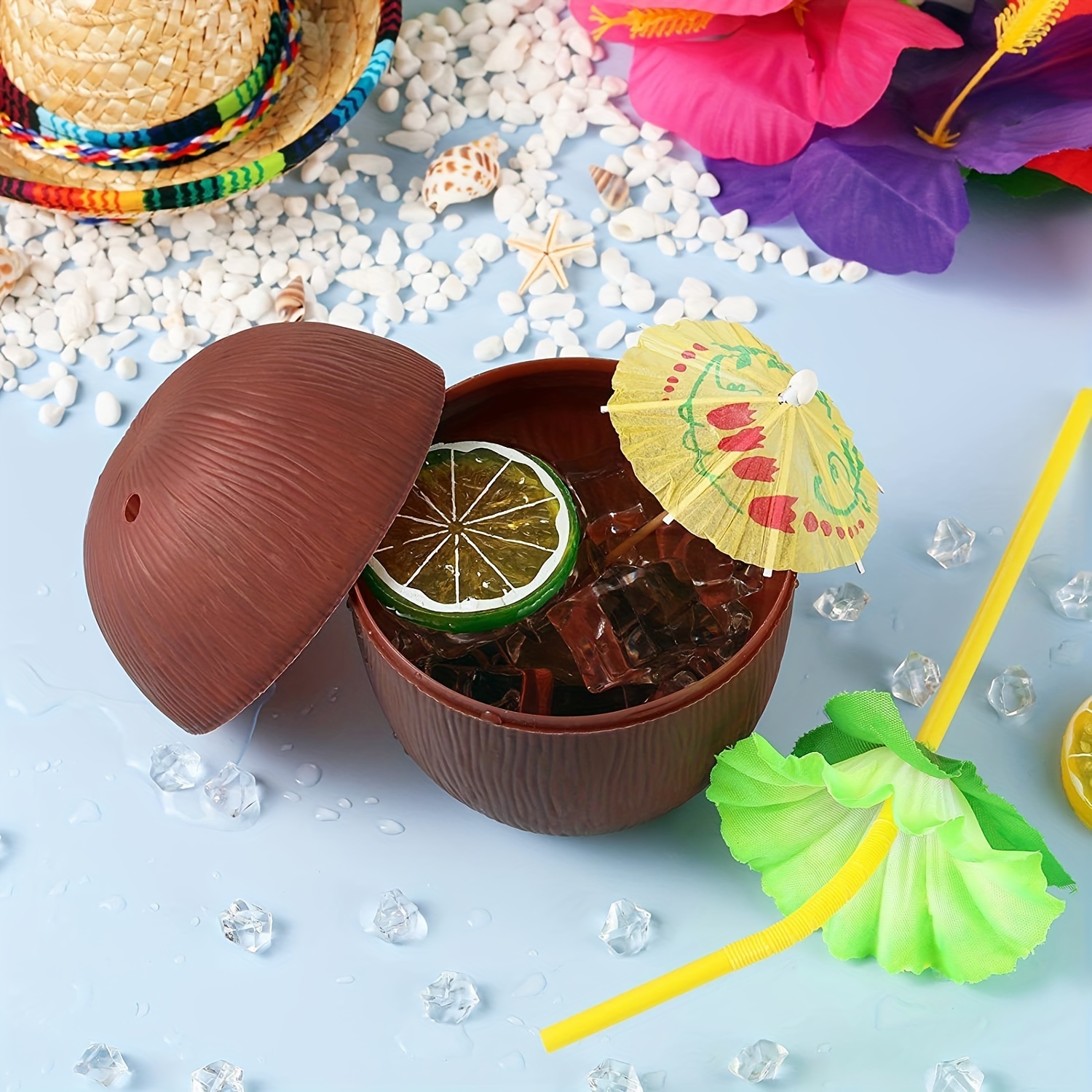 Beach Theme Plastic Cups With Lids and Straws: Luau Plastic Drink Cups With  Lids and Straws 