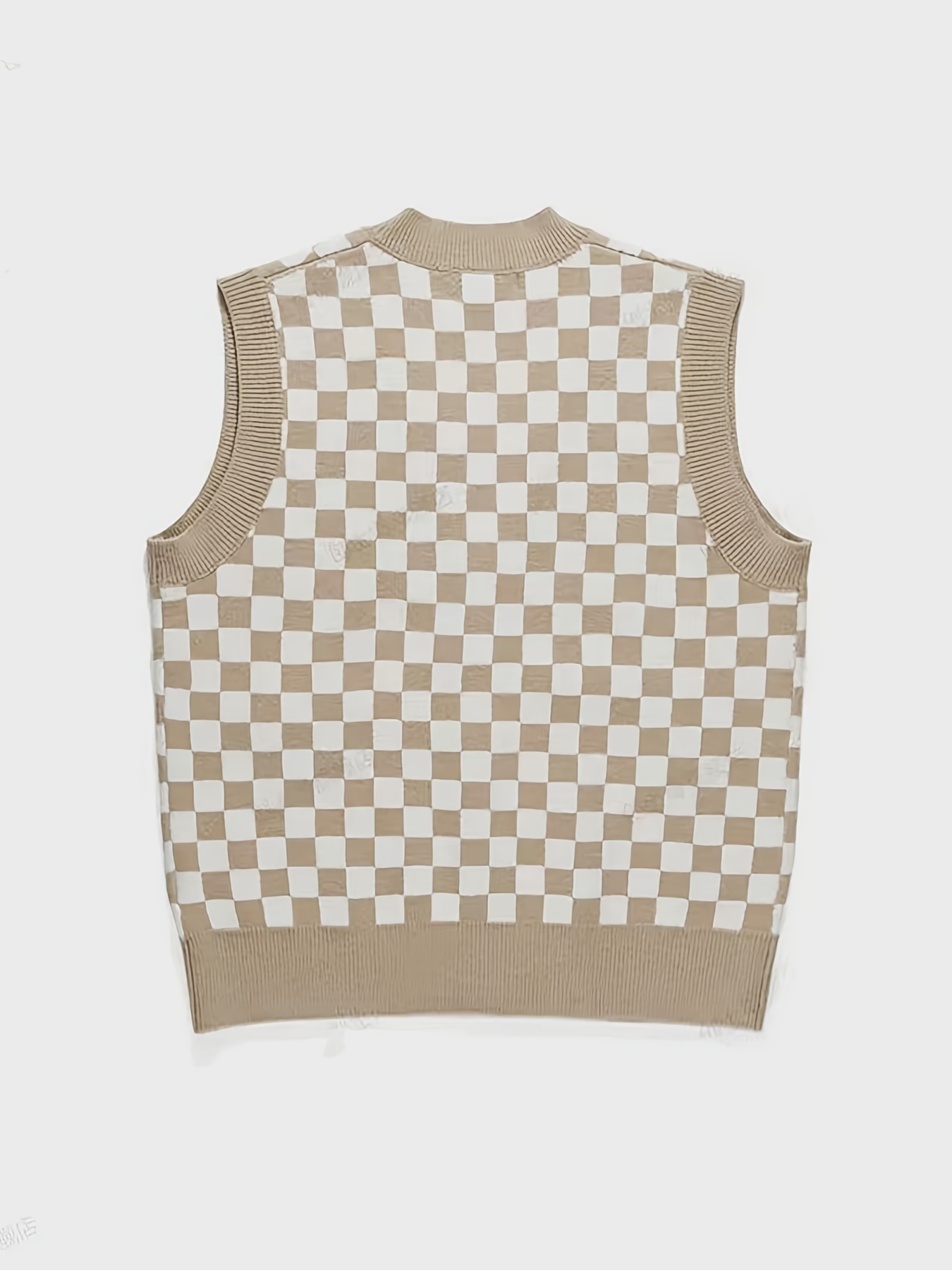 Checkerboard V-neck Knit Sweater Vests, Vintage Gingham Color