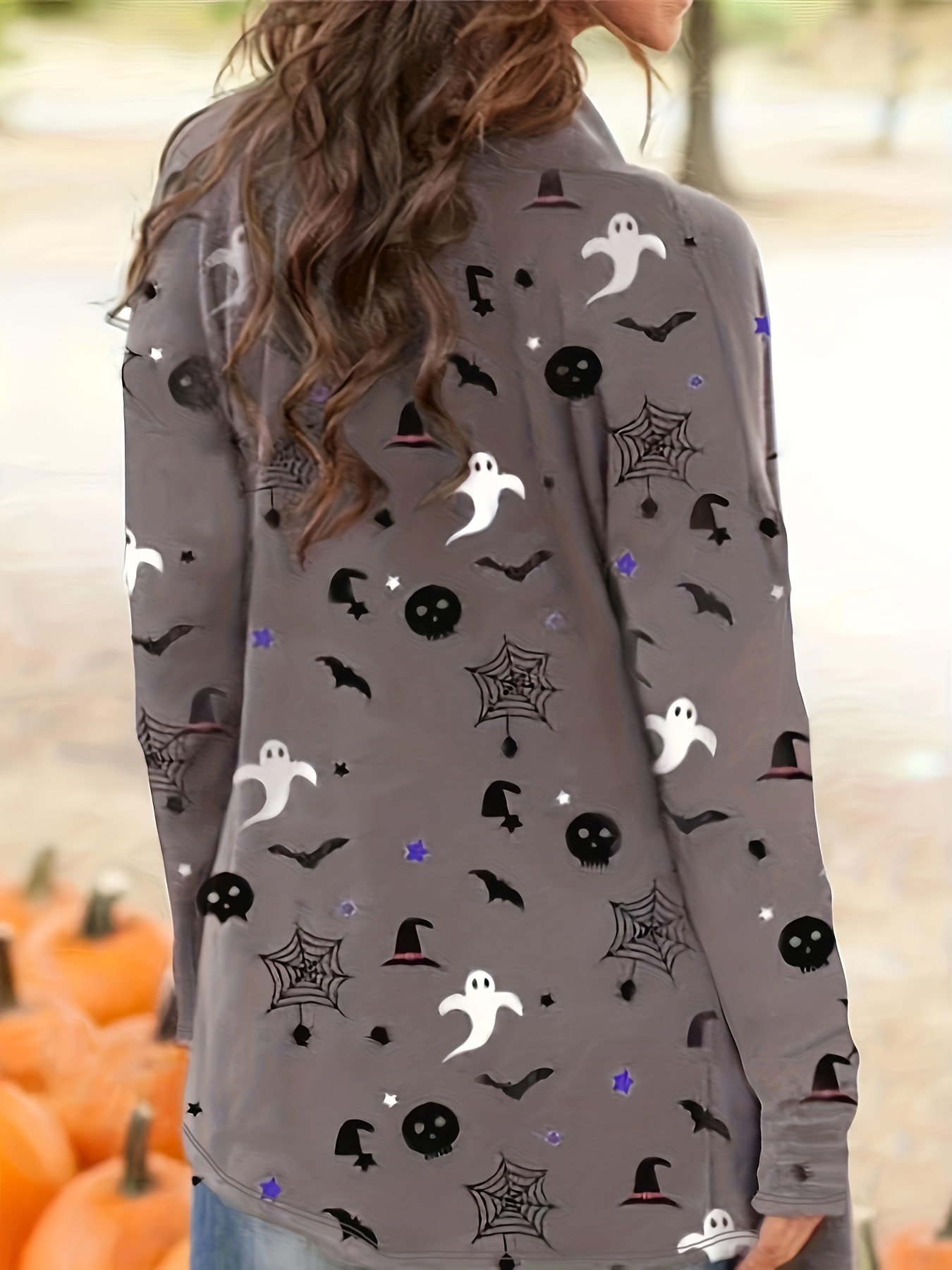 Halloween Cardigan Women's Open Front Graphic Print Long Sleeve