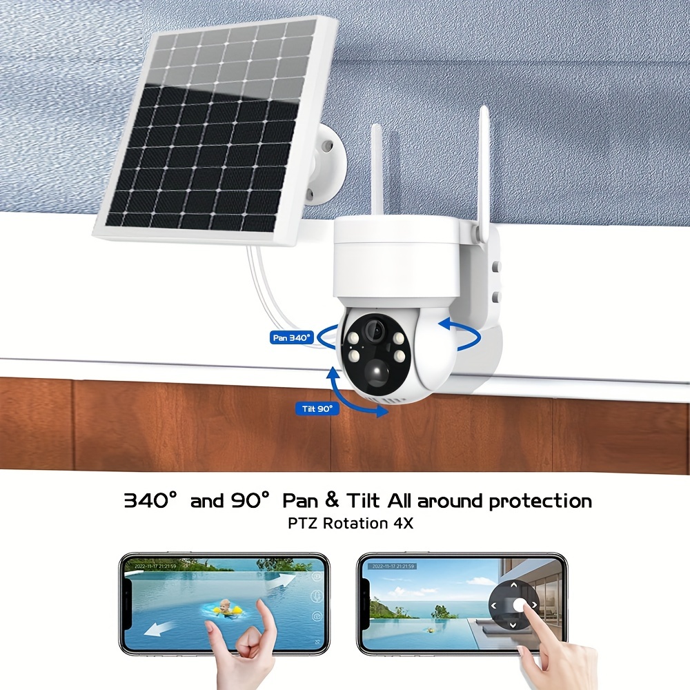 Cámaras de seguridad solar 2K inalámbricas para exteriores, cámara exterior  solar para seguridad del hogar, cámara WiFi con visión nocturna a color