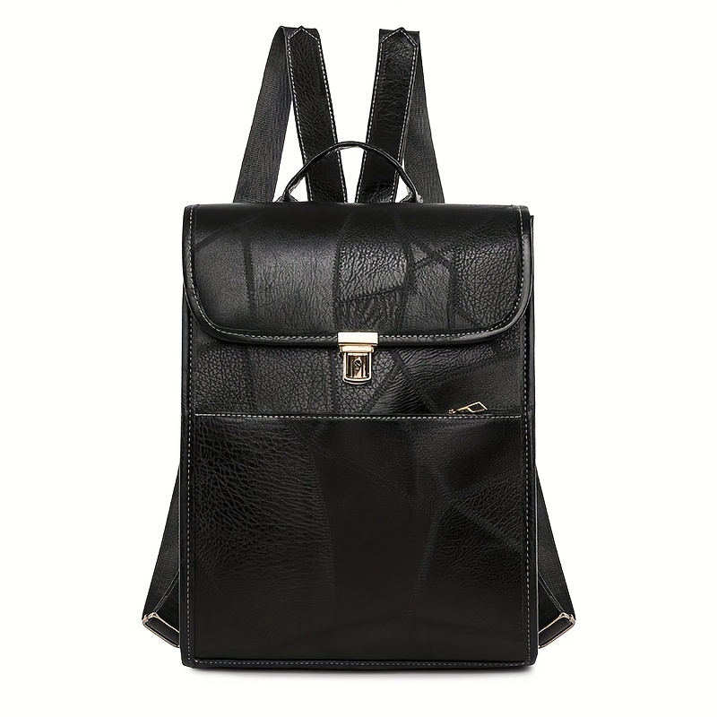 Vintage Style Flap Backpack PU Leather Schoolbag Top Handle Daypack