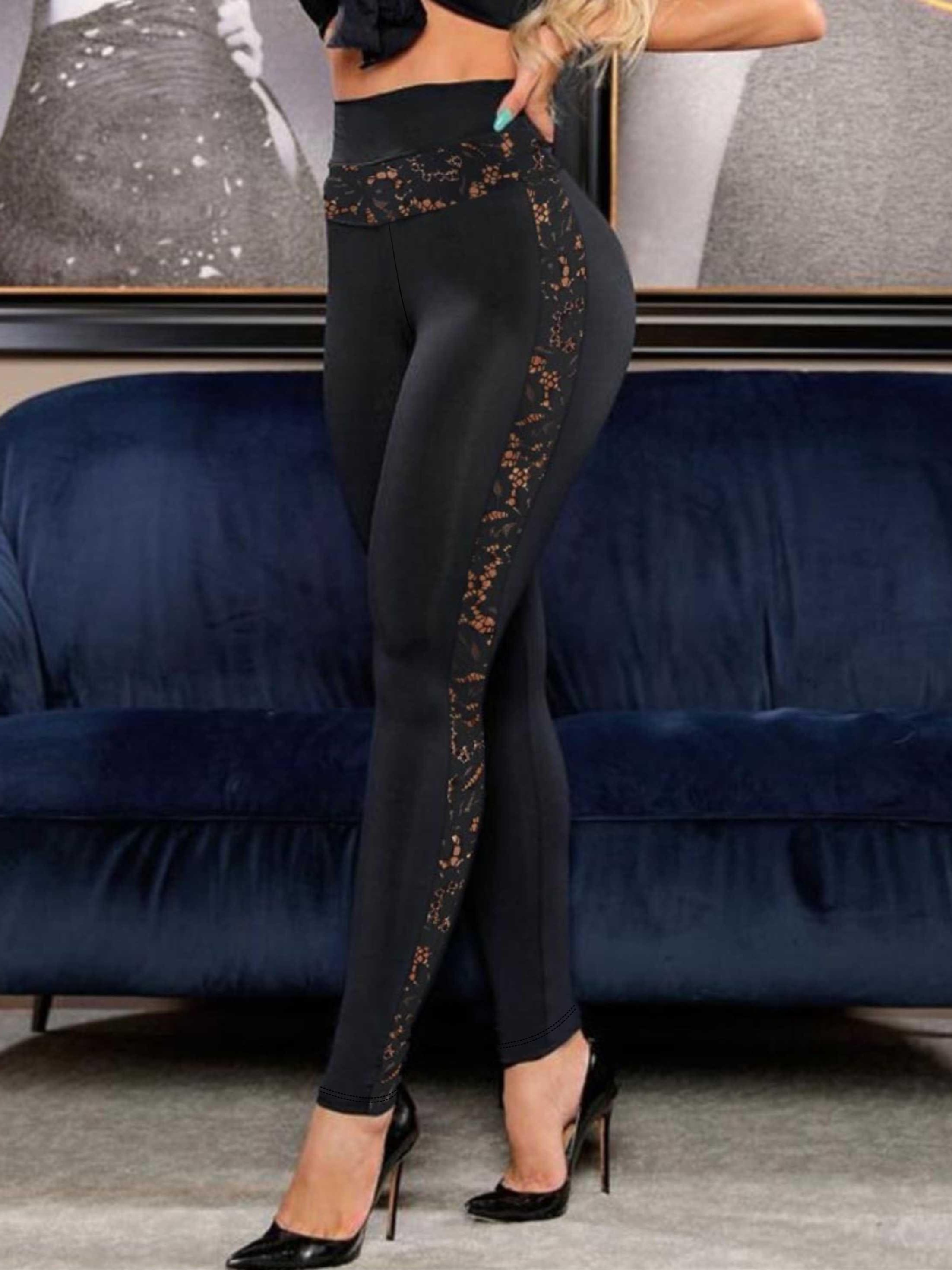 Pantalones negros de piel sintética de verano para mujer, leggings  ajustados de cintura alta, pantalones elásticos, leggings elásticos de  talla grande